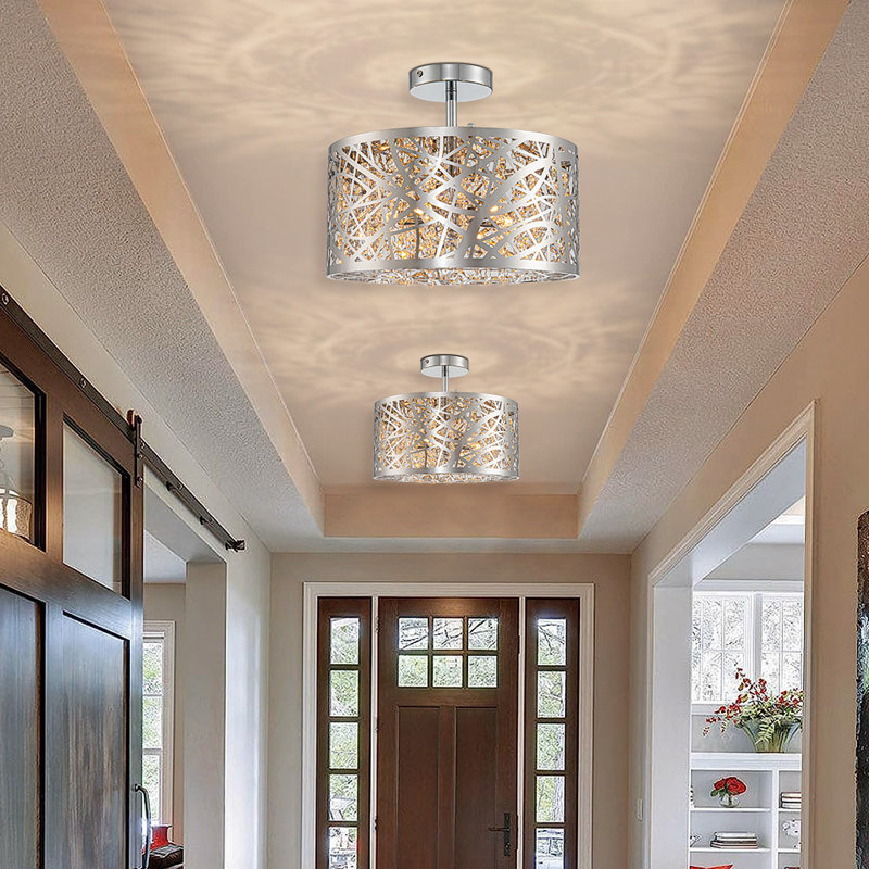 Mercer41 Drum SemiFlush Mount Ceiling Light with Crystals, 5Light